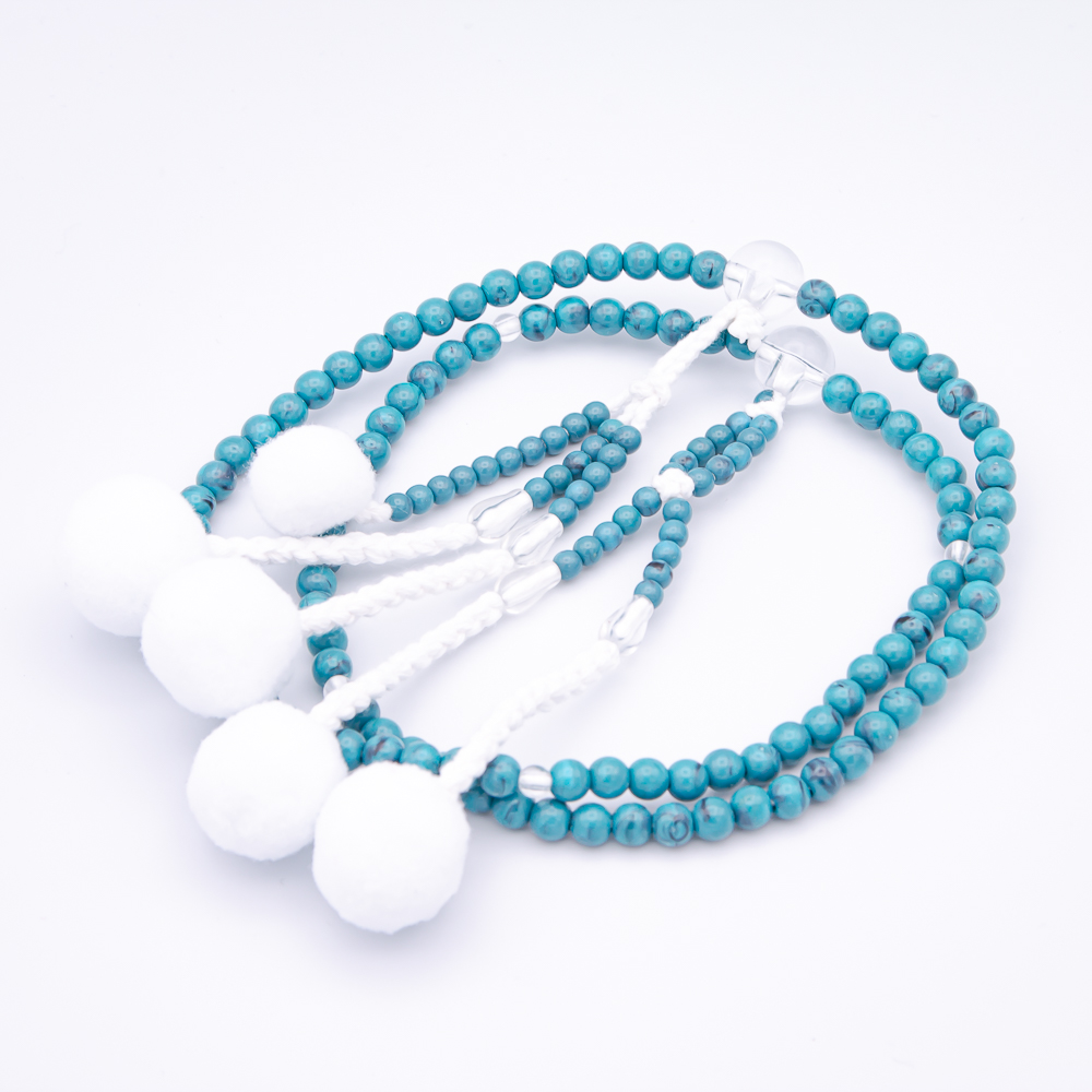 水晶トルコブルー 数珠 尺寸（大・男性向け） プラスチック 綿房 創価